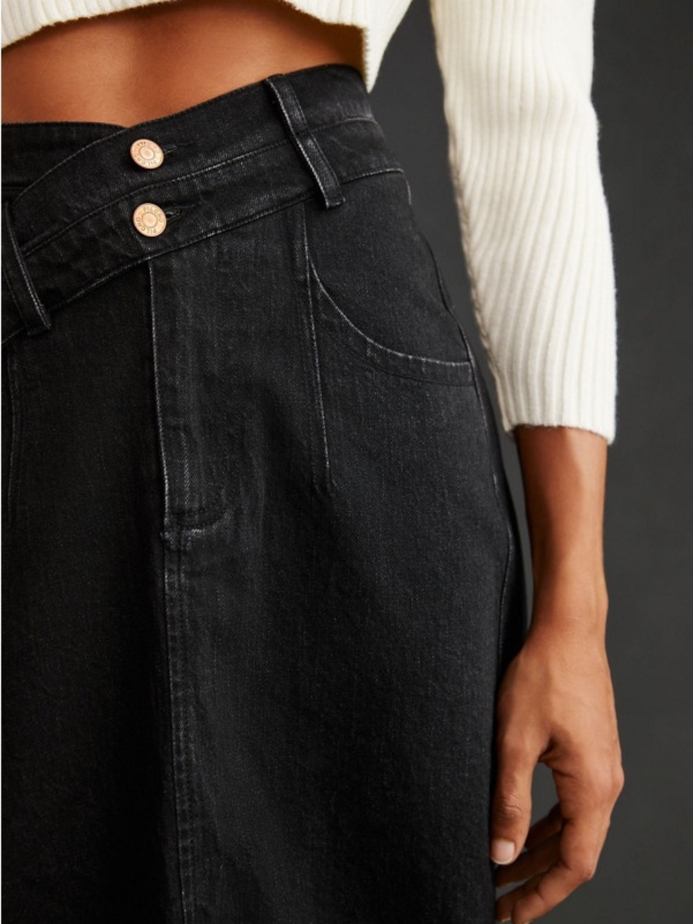 NEW Anthropologie Arden Double-Waist Black Denim Midi Skirt by Pilcro Size 14 - Picture 2 of 13